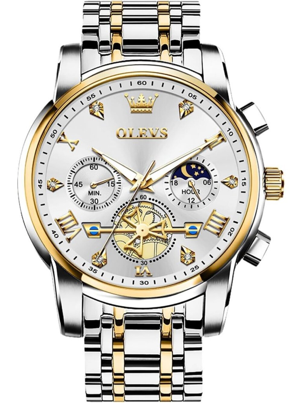 Men's White / Two-tone Stainless Steel Chronograph Waterproof Quartz Dress Watch